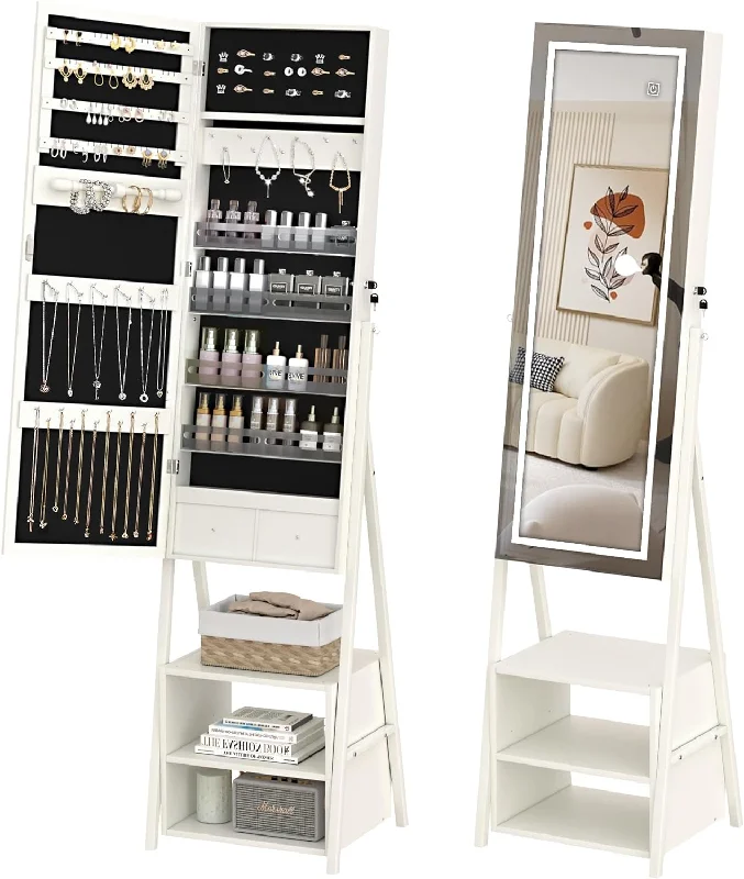 VECELO Lockable Standing Jewelry Armoire Organizer with Drawers and Shelf