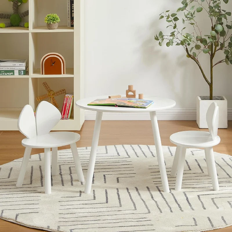 VECELO Kids Table and Chairs Set, Oval Tabletop and 2 Rabbit Chairs