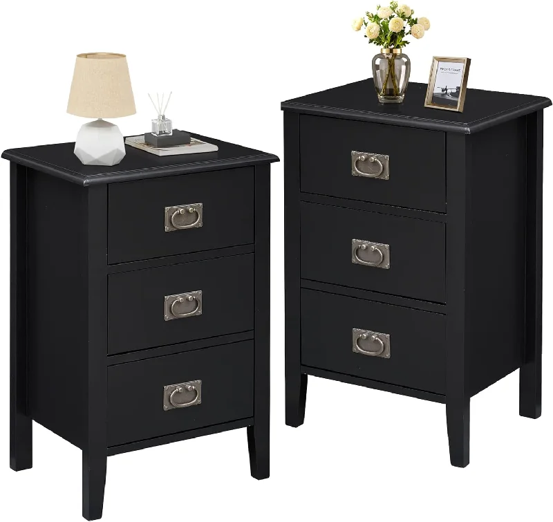 VECELO Modern Nightstands Set of 2, Side End Table with Drawers