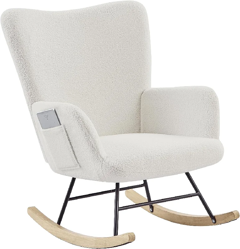 VECELO Rocking Chair, Modern Upholstered Teddy Fabric Nursery Glider