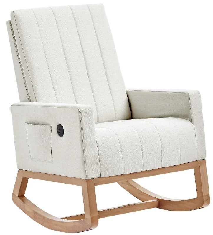 VECELO Rocking Chair Upholstered Nursery Glider Rocker High Backrest Comfy Armchair with Side Pocket and USB Port