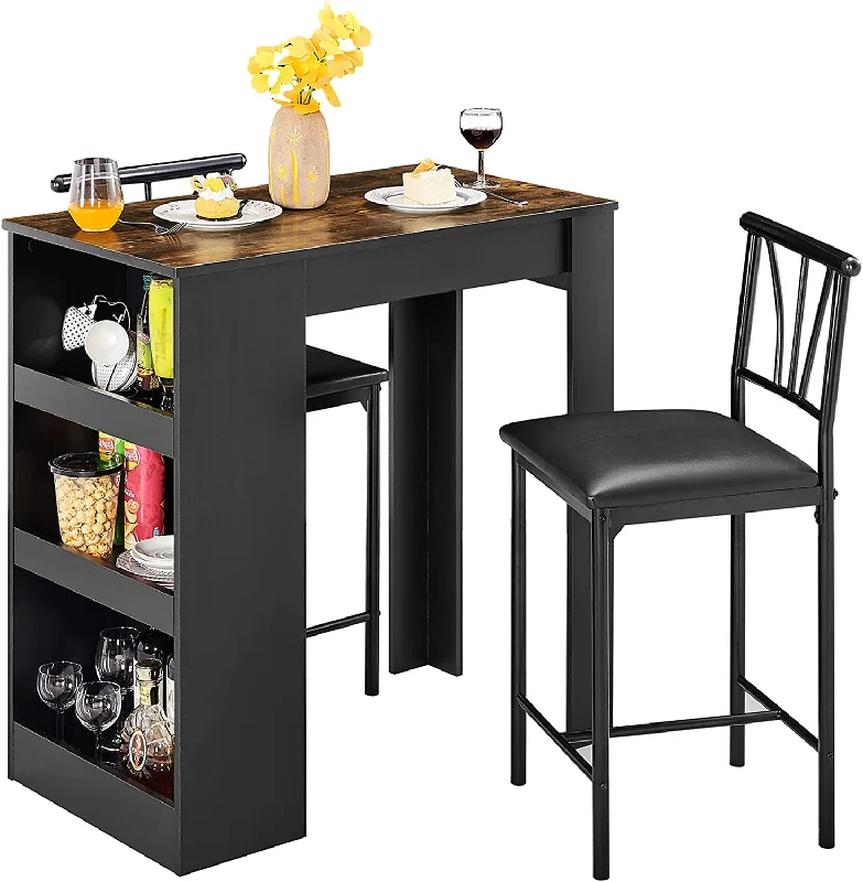 VECELO Small Bar Table and Chairs Tall Kitchen Breakfast Nook with Stools/Dining Set for 2