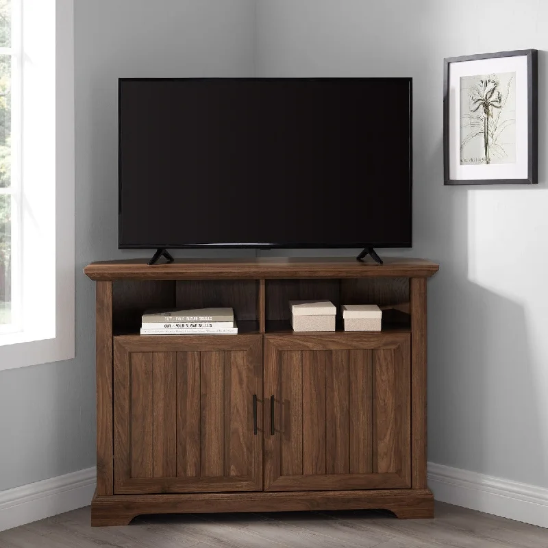 Walker Edison 44" Grooved Door Corner TV Console - Dark Walnut