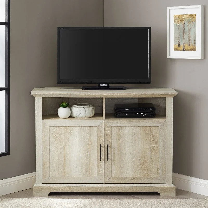 Walker Edison 44" Grooved Door Corner TV Console - White Oak