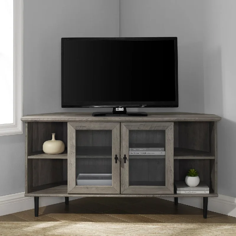 Walker Edison 48" Simple Glass Door Corner TV Console - Grey Wash