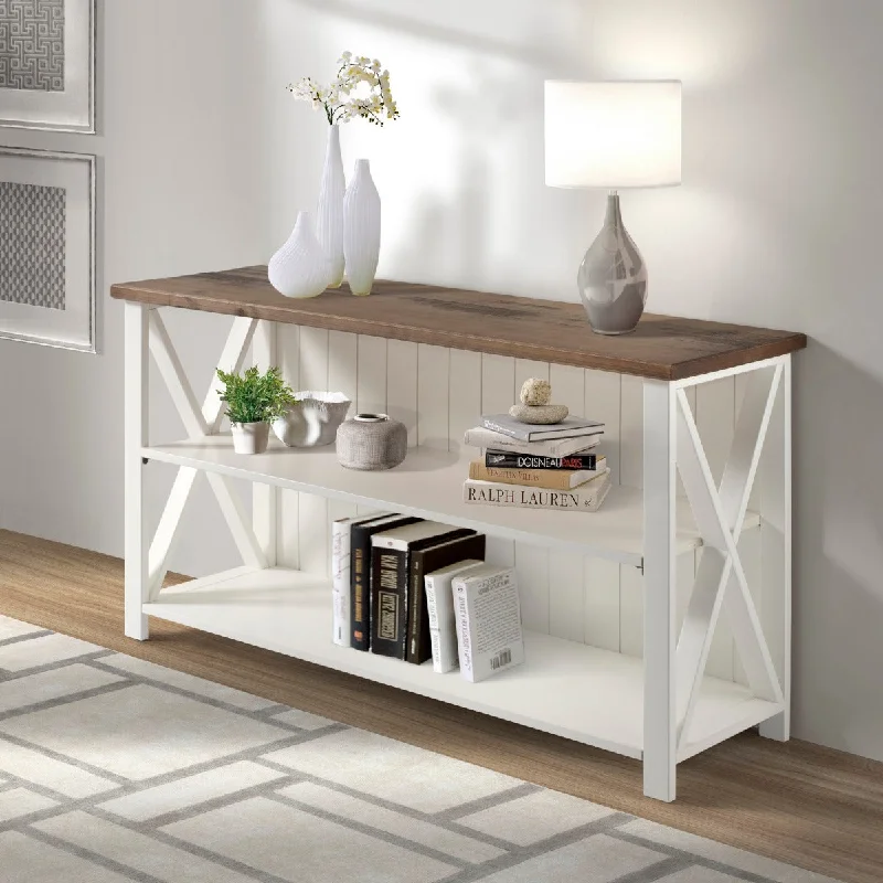 Walker Edison 52" Solid Wood Farmhouse Storage Console - White/Reclaimed Barnwood