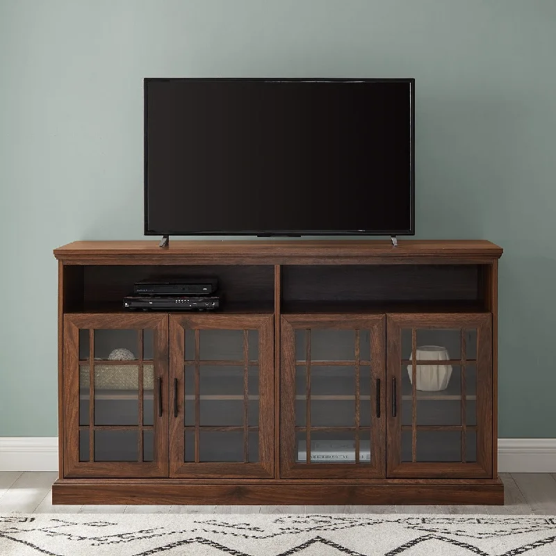 Walker Edison 58" Classic Glass Door TV Console - Dark Walnut