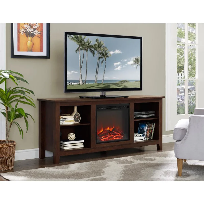 Walker Edison 58" Wood TV Stand Console with Fireplace