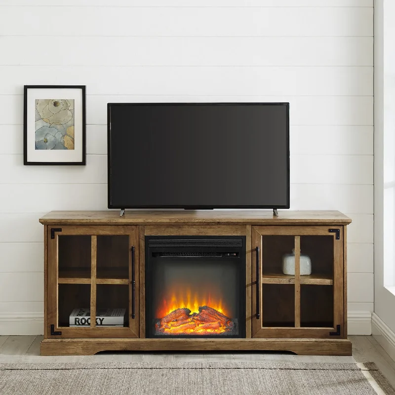 Walker Edison 60" 2 Door Fireplace Console - Reclaimed Barnwood