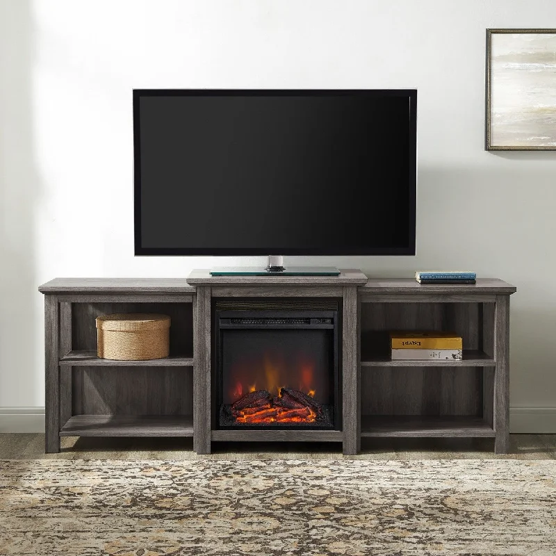 Walker Edison 70" Tiered Top Open Shelf Fireplace TV Console - Slate Grey