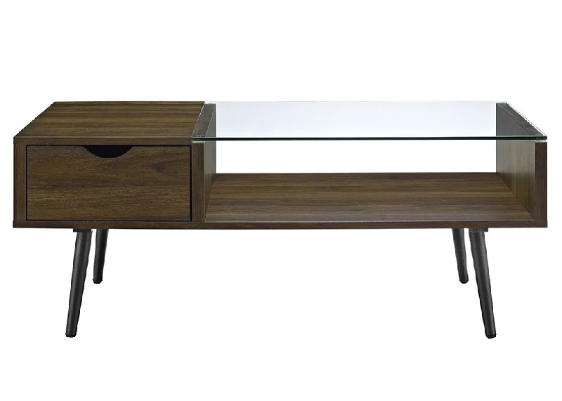 Walker Edison Wood and Glass Coffee Table - Dark Walnut