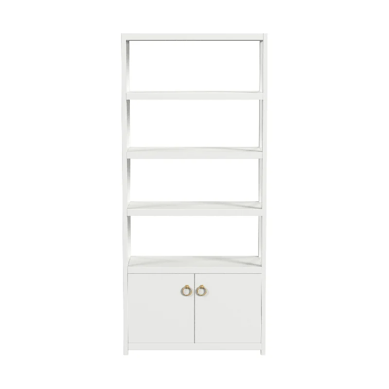 White Four Shelf & Base Cabinet Etagere Bookshelf