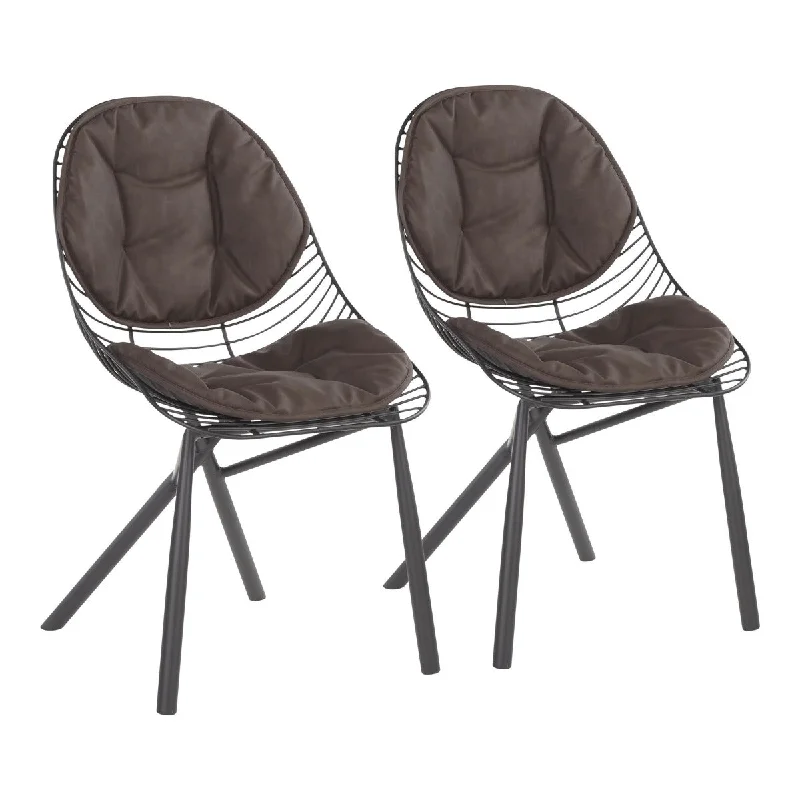 Wired Contemporary Chair in Black Metal with Faux Leather Cushions by LumiSource - Set of 2